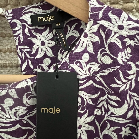 Maje Purple and White Floral Print Bishop Sleeve Sundress - Picture 8 of 14